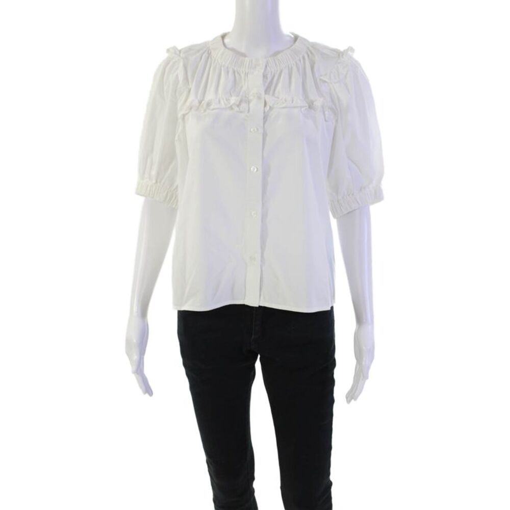 The Shirt Womens Cotton Ruffle Trim Short Sleeve Blouse Top White Size XL